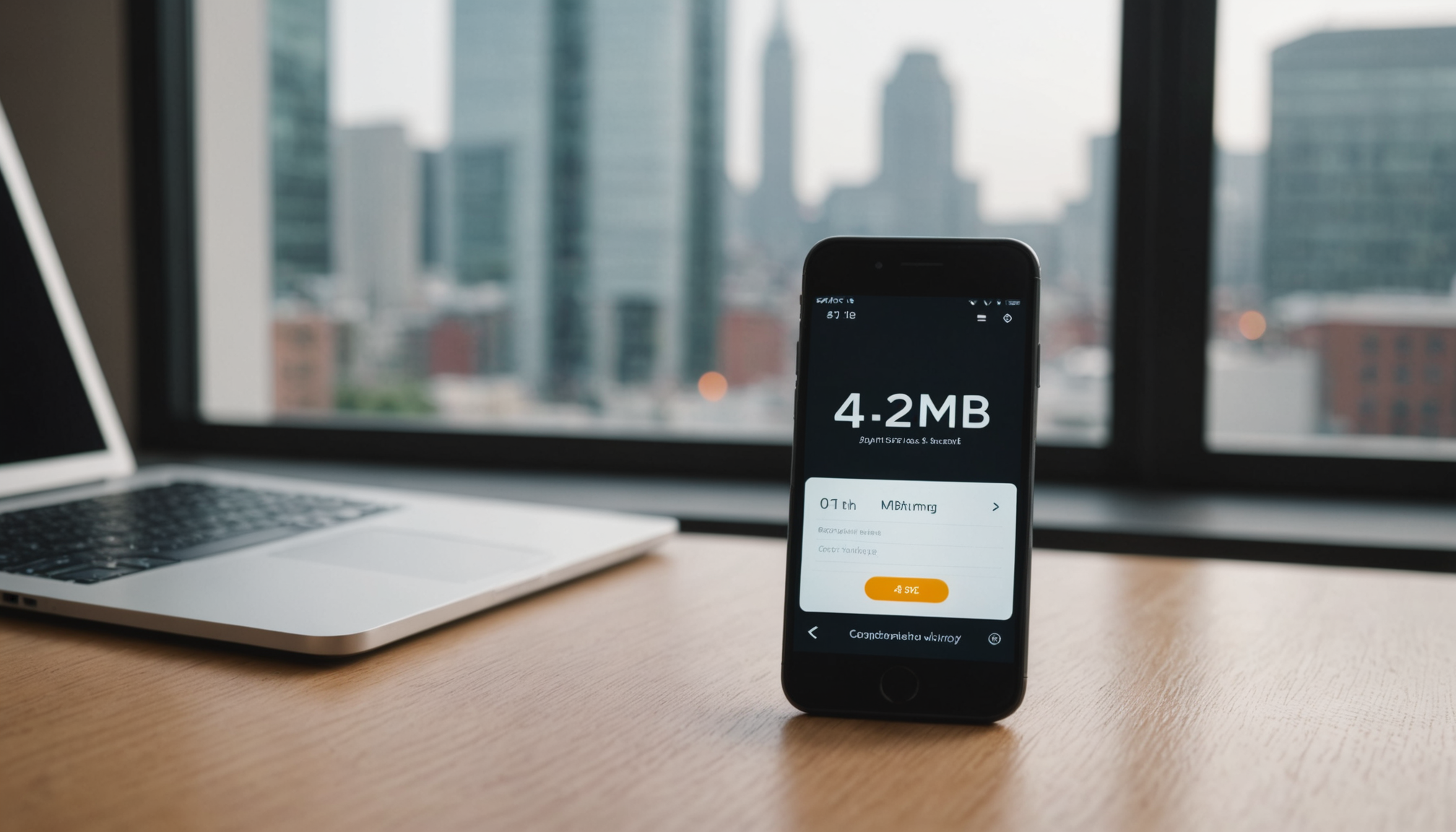 Smartphone showing image compression reducing file size from 4.2MB to 0.6MB, demonstrating how to compress image for WhatsApp.