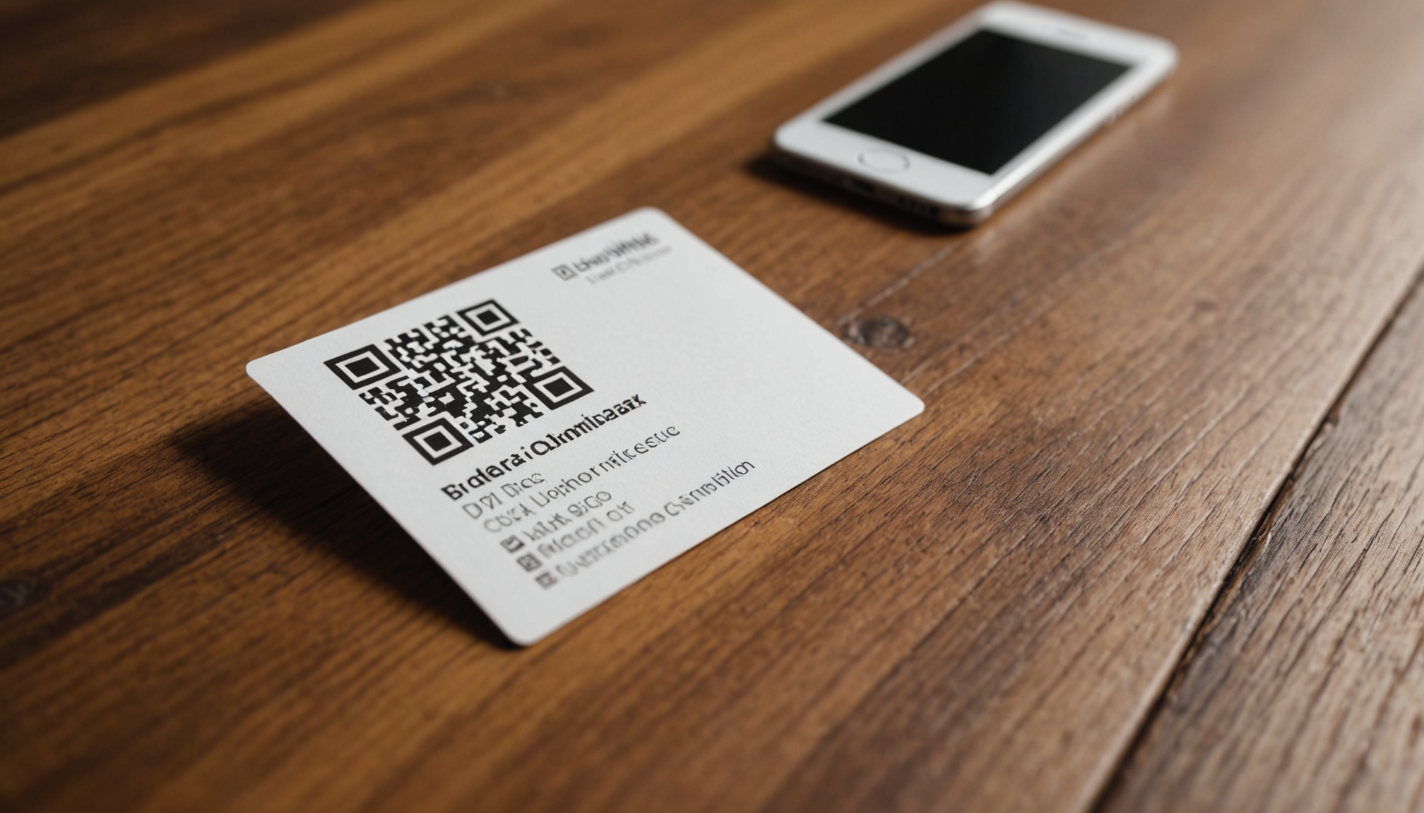 Business card with printed QR code for wa.me link ready to be scanned by smartphone camera
