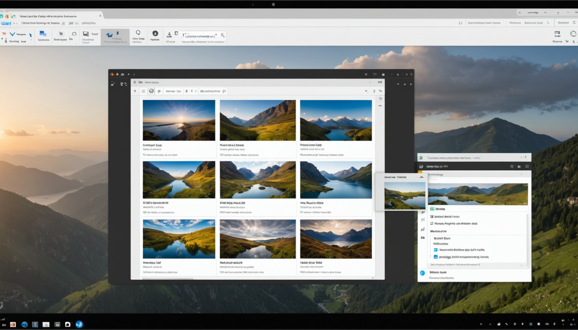 Three file windows displaying PNG, JPG, and WebP formats with different file sizes showing compression differences.